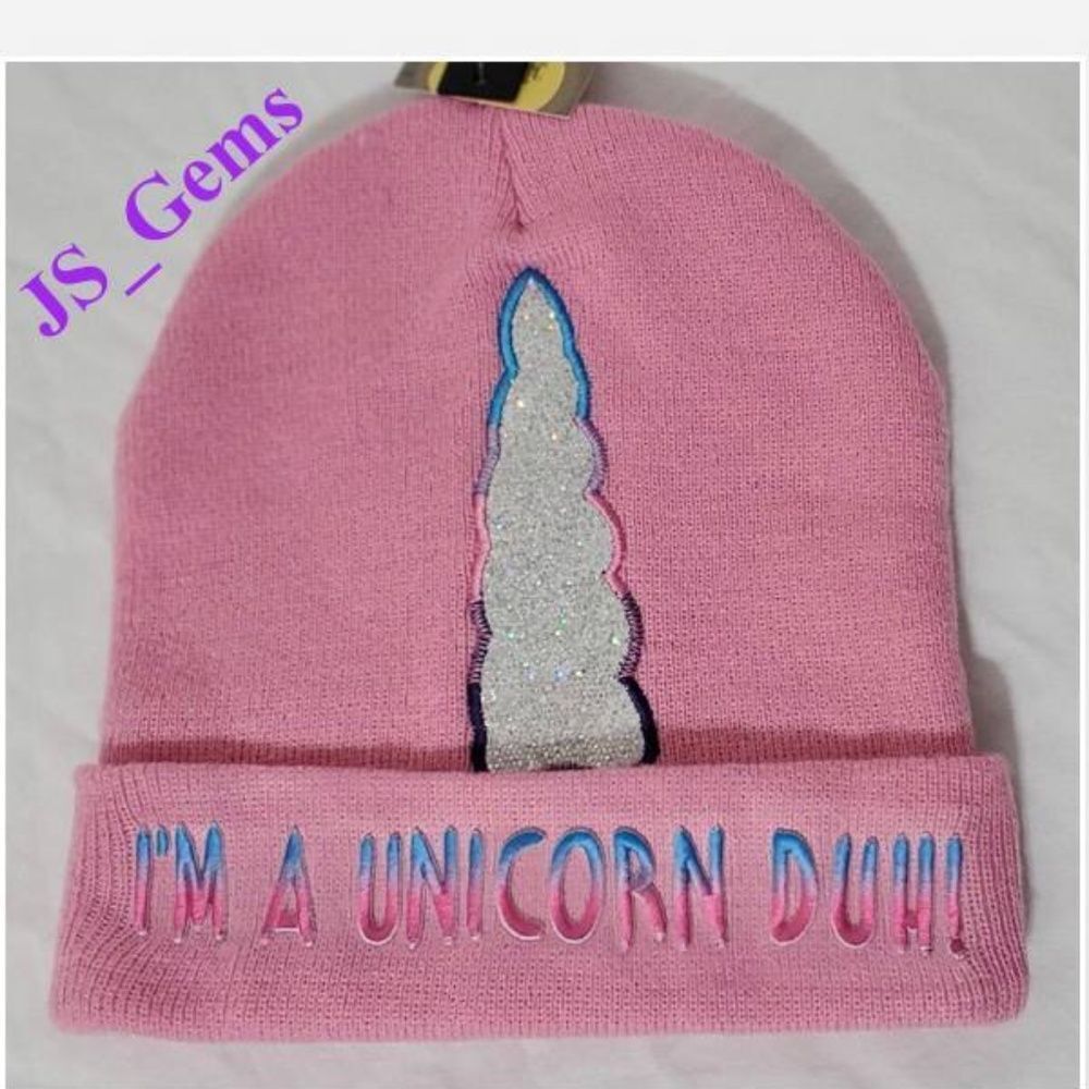 New Pink Unicorn Beanie Hat Women Winter